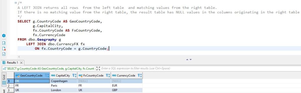 This SQL statement links two tables with a LEFT join.